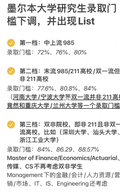 留学圈热议!墨大针对中国留学生大变门槛!录取分数直线下降,双非可以了!新评分系统上线,瞬间爆火