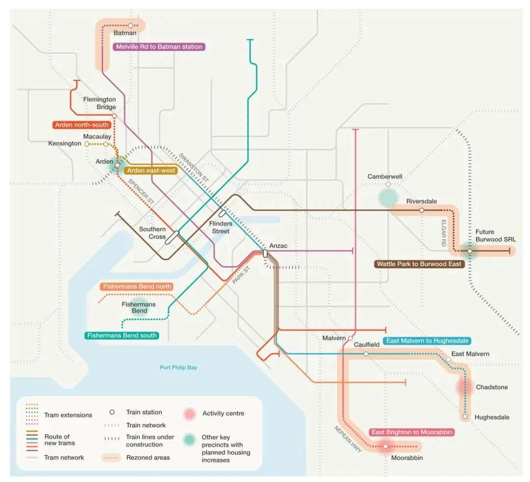 The proposed tram extensions across Melbourne.