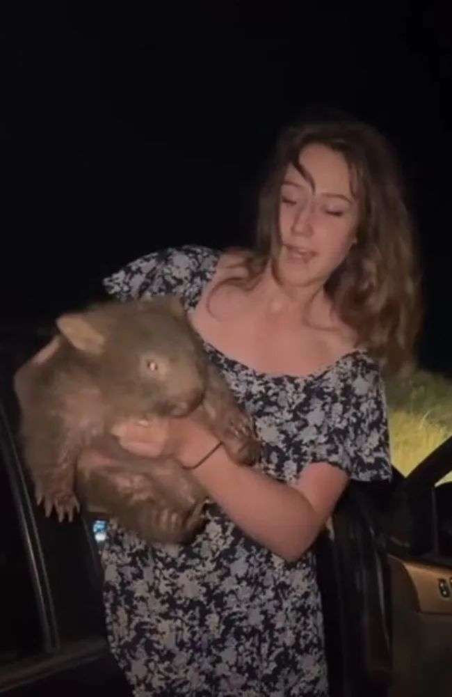 The joey looked distressed as the woman posed and smiled for an Instagram photo opportunity. Picture: Instagram/SamJones