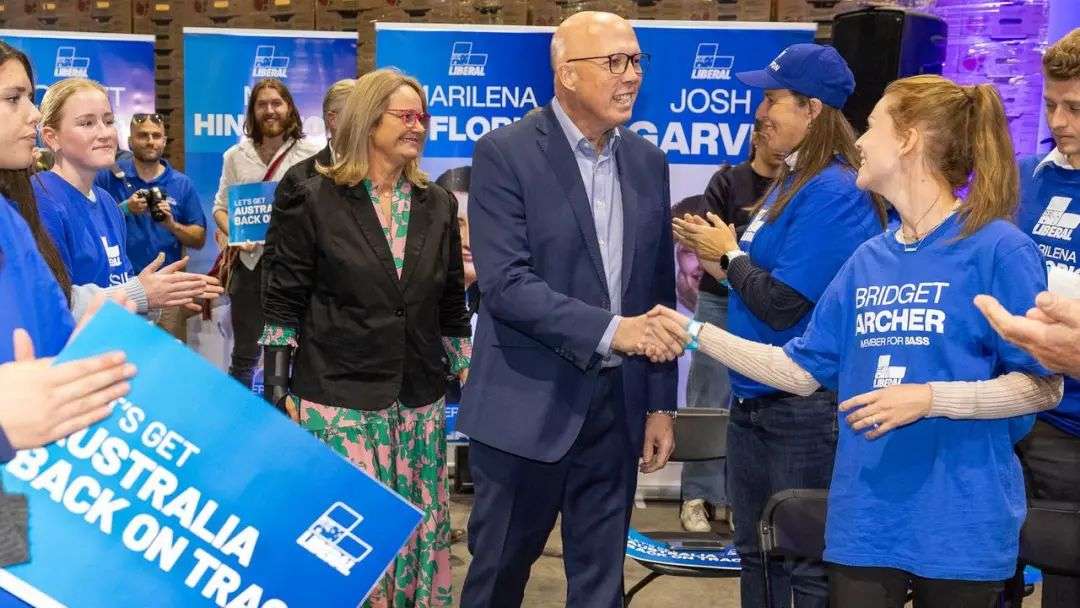 Peter Dutton warned against a Labor-Green government as he rallied the Liberal troops in Tasmania on Sunday. Picture Thomas Lisson / NewsWire