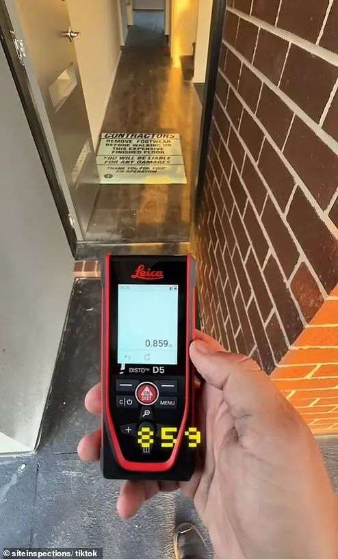 His latest video shows then entryway to a newly built property was extremely narrow