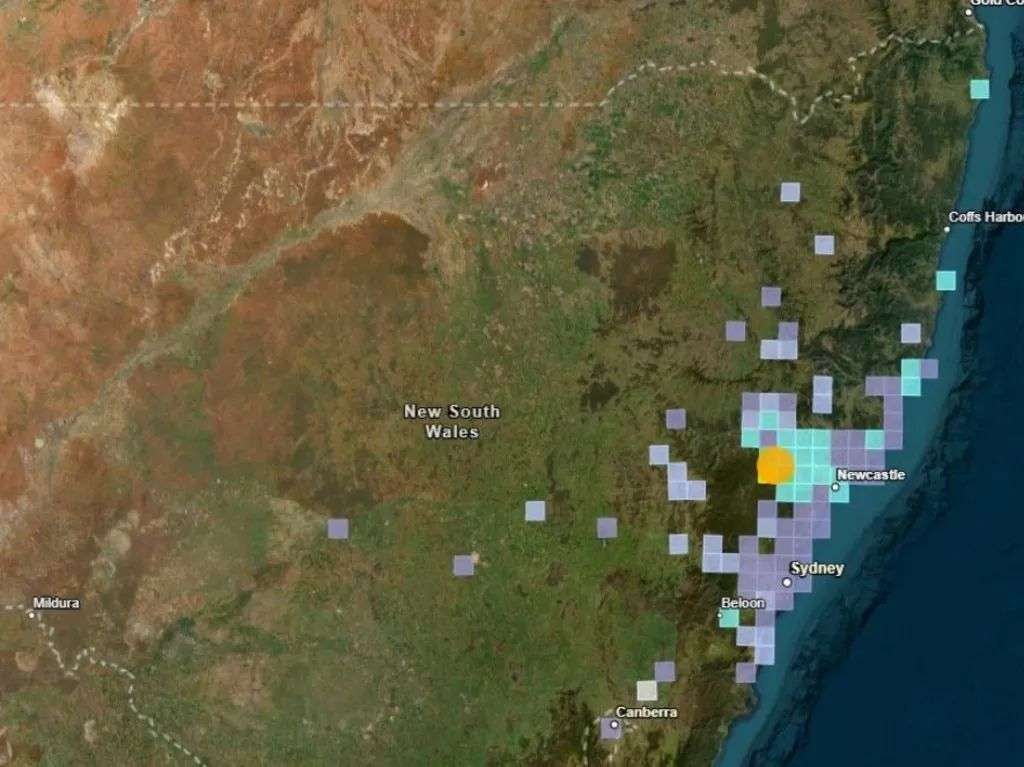 超过 2500 人报告感受到地震，图片来源：Geoscience GA