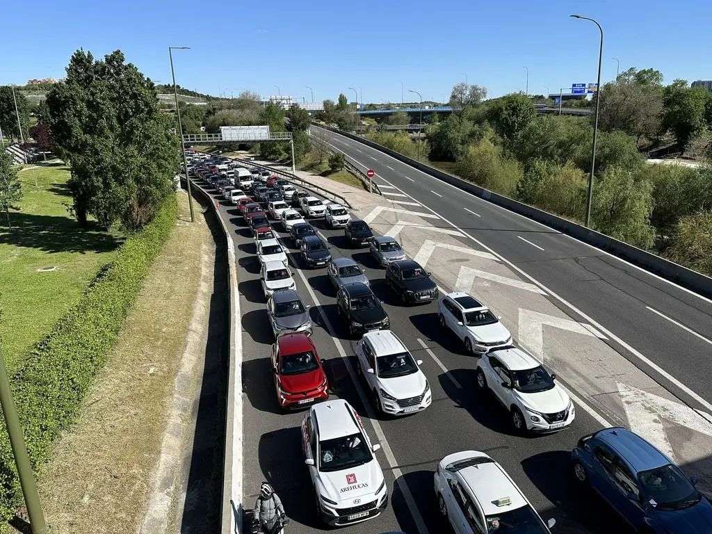 Traffic at a stand still on the motorways around Madrid. Picture: Getty Images