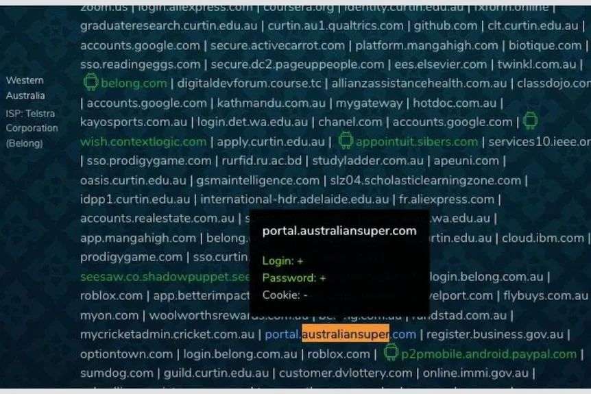 A screenshot showing Login and Password details for Australiansuper are available online.