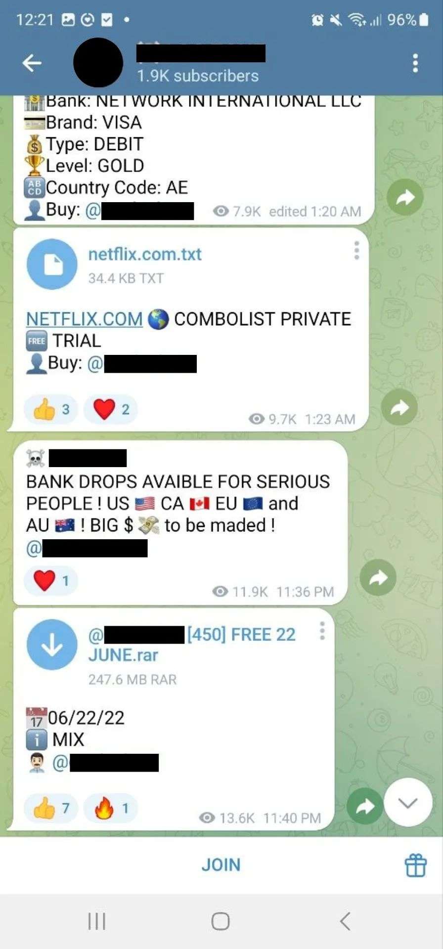 An ad on Telegram that says 