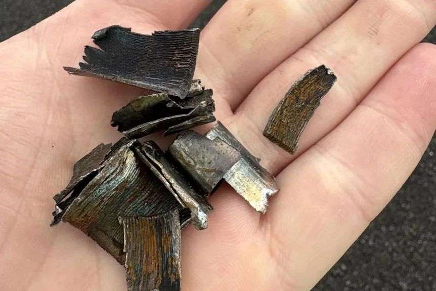 A hand holding bits of scrap metal.