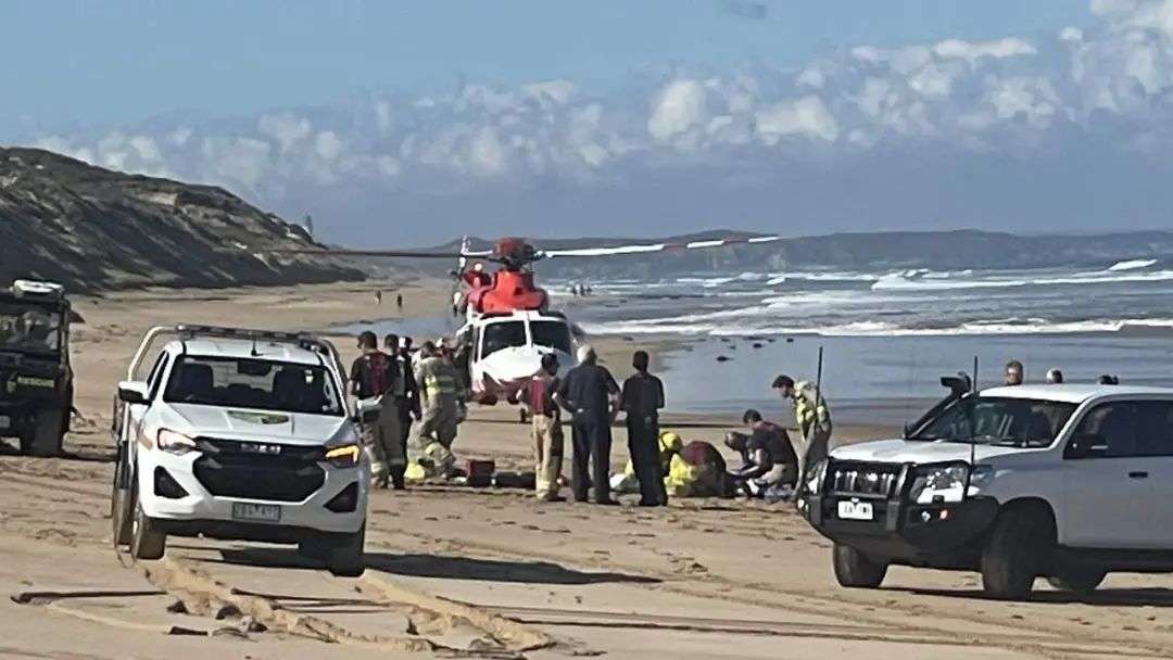 Emergency services on Point Lonsdale beach. Picture: Alan Barber