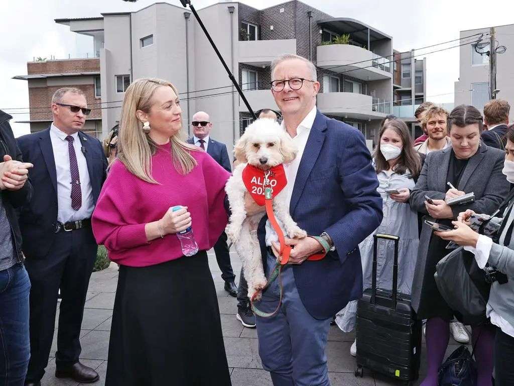 Anthony Albanese takes his dog Toto to vote on during the 2022 federal election. Picture: Sam Ruttyn