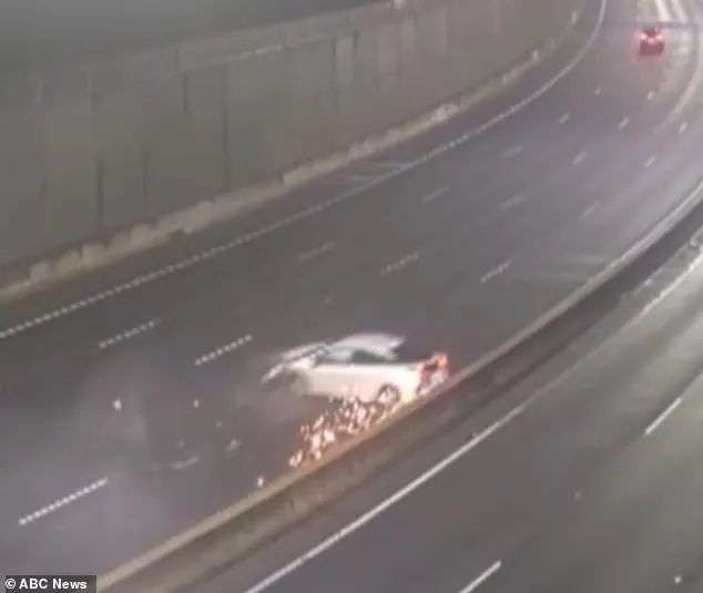 Police say the car was driving erratically before it smashed into a safety barrier (pictured)