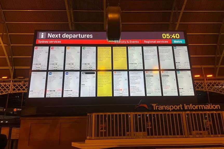 Warning sign of train delays at Central station