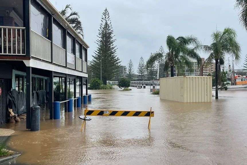 Flood water around a building