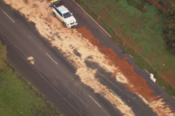 Police said road surface issues were the cause of Wednesday’s crashes and subsequent road closure.