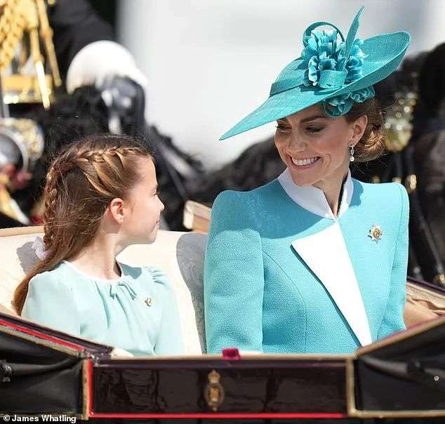 The Prince of Wales speaks with her daughter Princess Charlotte as the pair enjoy this year's Trooping the Colour