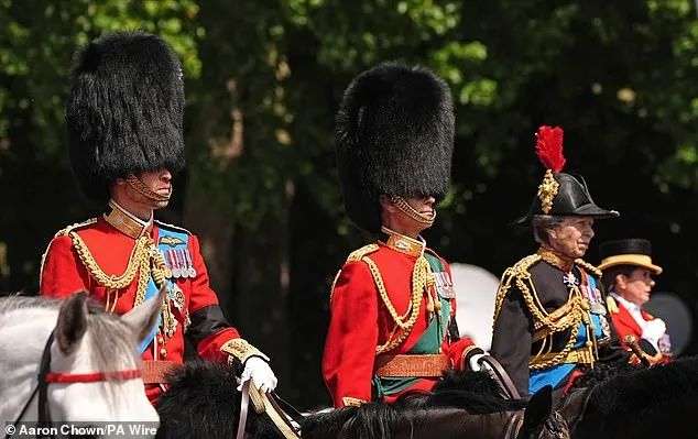 (L-R) The Prince of Wales, The Duke of Edinburgh and the Princess Royal leave Buckingham Palace on horseback as the parade gets underway