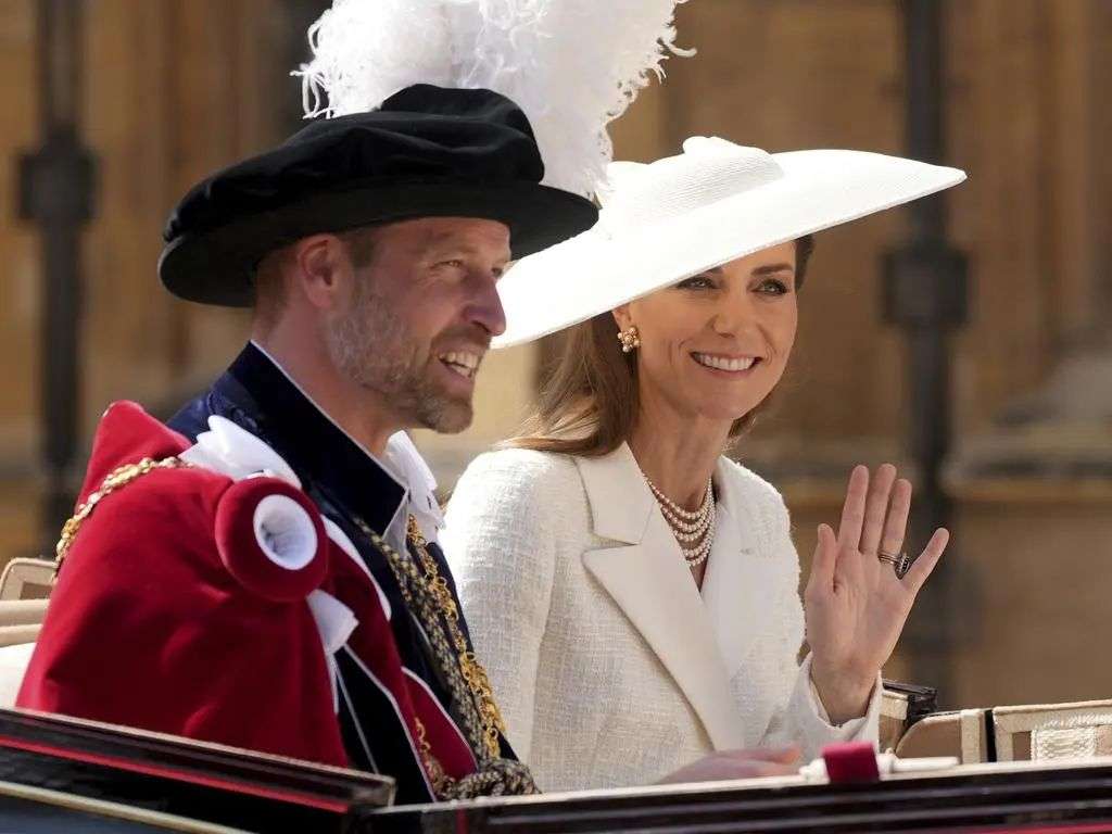 Britain's Prince William and Catherine leave after attending the Order Of The Garter Service at Windsor Castle. Picture: AP