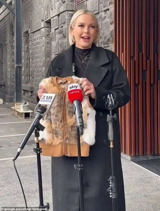 Animal Justice Party MP for Northern Victoria Georgie Purcell (pictured with the vest) called on the state government on the sale of domestic cat fur