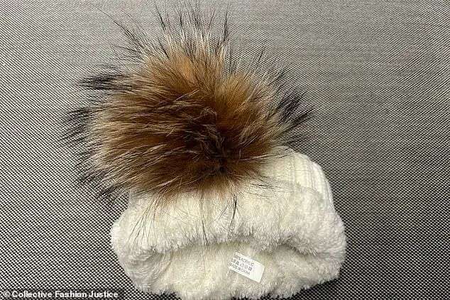 Two beanies sold at Queen Victoria Market with pom-poms labelled as 100 per cent 'acrylic' were also tested and found to be made from fox and raccoon dog fur (pictured)