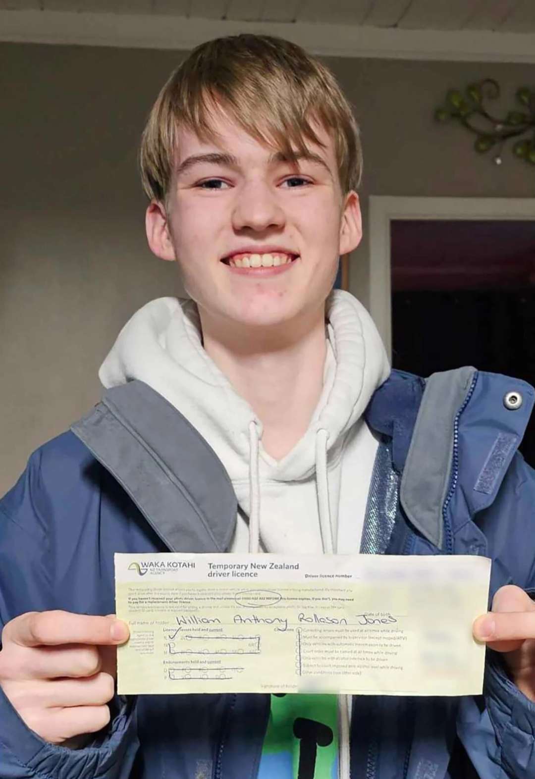 William Jones proudly passed his driver's licence a month after his 16th birthday in 2023.