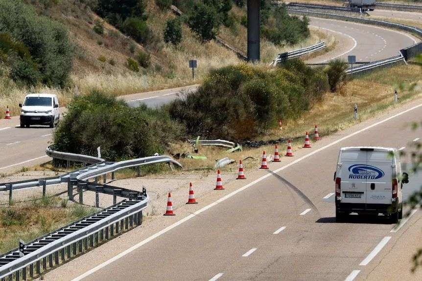 A highway with tyre marks visible on it.