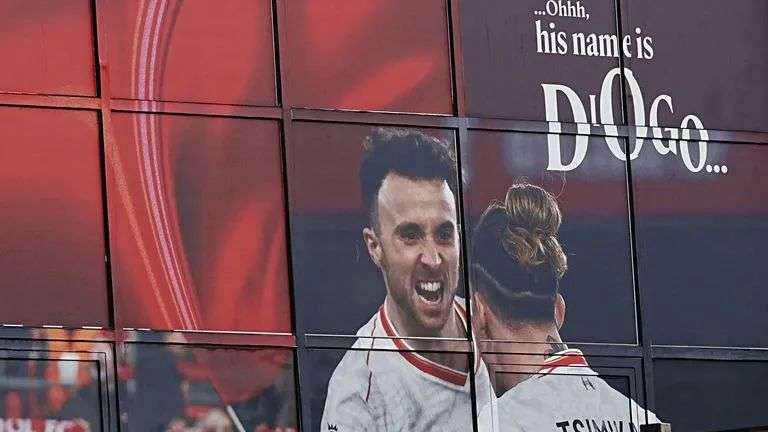 Diogo Jota features on the side of Anfield