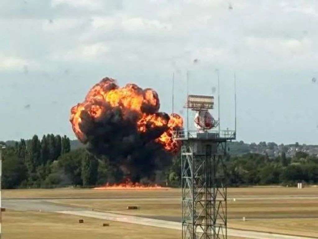 The moment the medical plane burst into flames at London Southend Airport in Essex. Picture: X