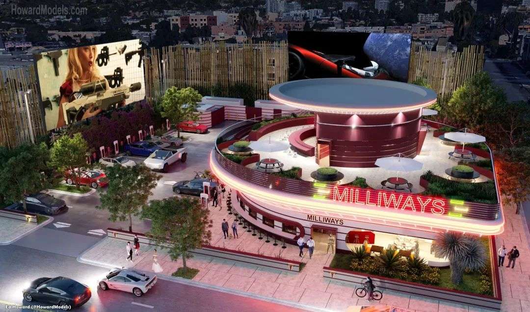 Tesla building a Supercharger site with retro-futuristic diner in LA