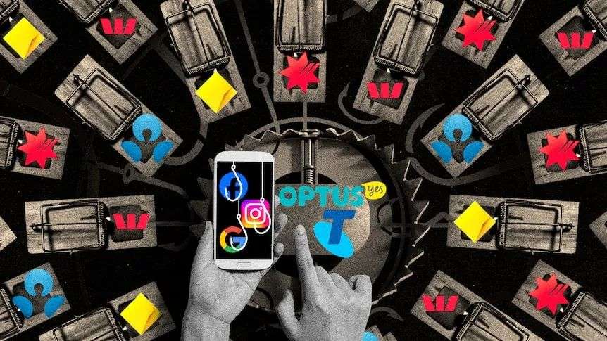 A graphic with mouse traps and logos from major banks and telcos.