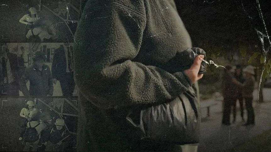 A composite photo of a person holding a bag plus CCTV images.