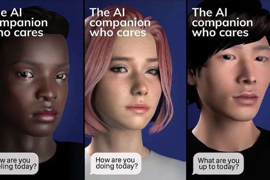 A promotional image for Replika AI companions