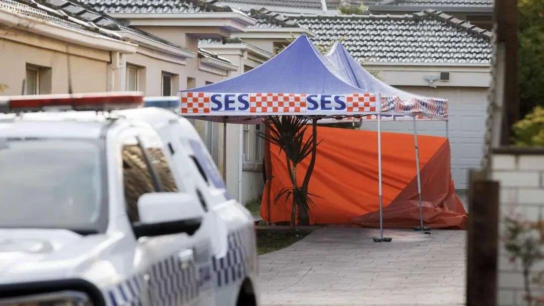 Officers are investigating whether graffiti on the property is related to the alleged double murder. Picture: NewsWire / David Geraghty