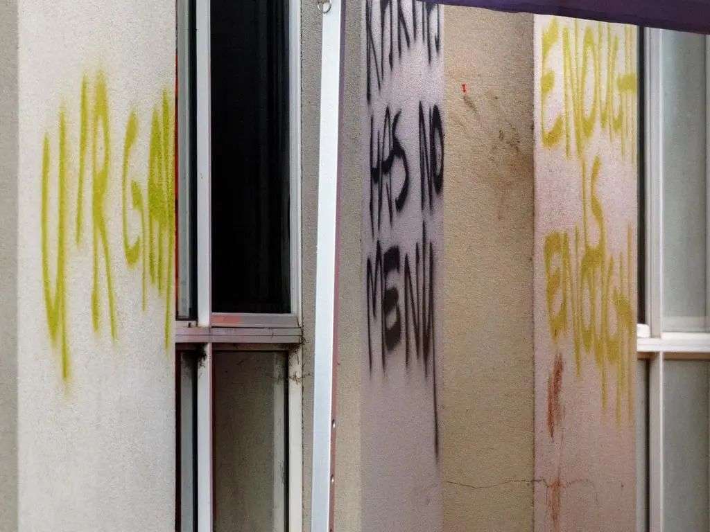 The graffiti on the home on Wednesday morning. Picture: David Geraghty