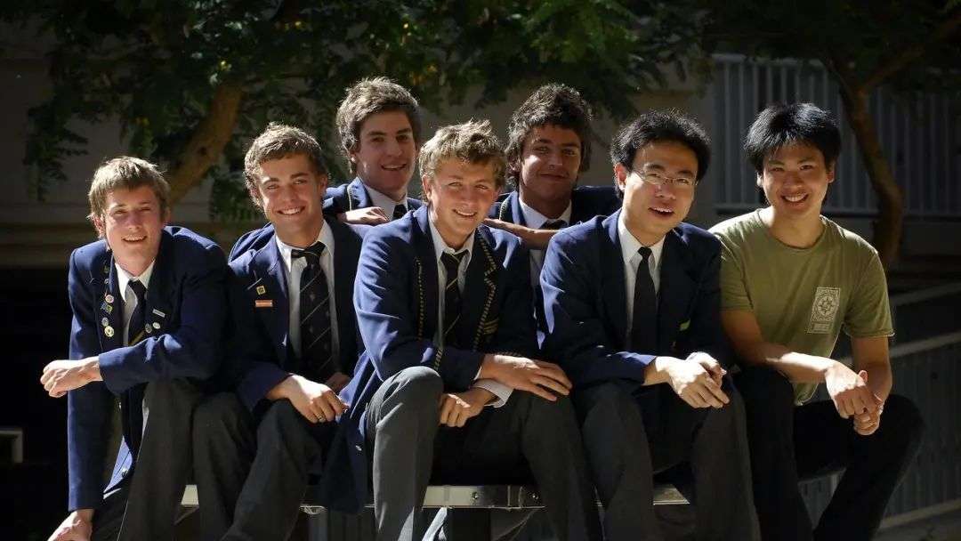 Andrew Tulloch (centre) with schoolmates at Christ Church Grammar in 2007. Picture: Richard Hatherly