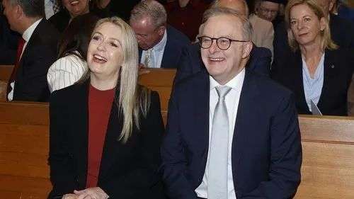 CANBERRA, AUSTRALIA - JULY 22: Prime Minister Anthony Albanese (R) and fiancée Jodie Haydon at the Ecumenical Service at Wesley Church on July 22, 2025 in Canberra, Australia. Parliament reopened on Tuesday following Labor's decisive election win. With a strong majority, Labor is set to push its agenda, signalling a clear shift in the political landscape. This session will reflect the party's priorities and a new direction for the government, as the opposition and cross-bench tries to make its p