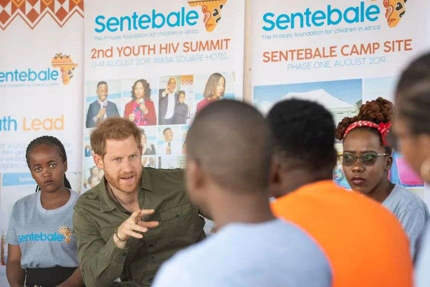 Prince Harry talking to young people while in Botswana
