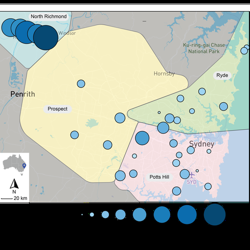 A map of water tested in Sydney by researchers at UNSW, looking for PFAS or 'forever chemicals'.