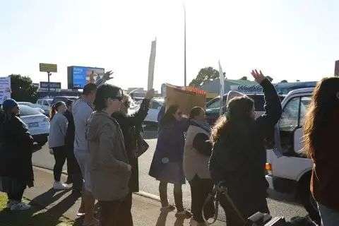 Protesters in Henderson, West Auckland.