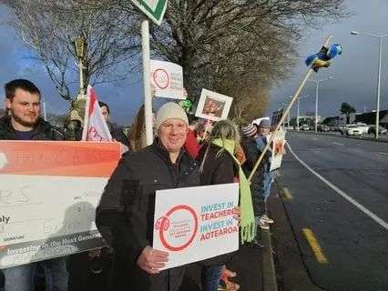 Richard Allen at teacher demonstrations in central Christchurch.