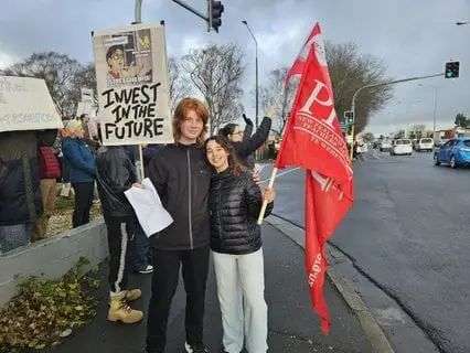 Students at Hornby High School in Christchurch, Gregory Munsey and Anita Nogueini, also attended the strikes.