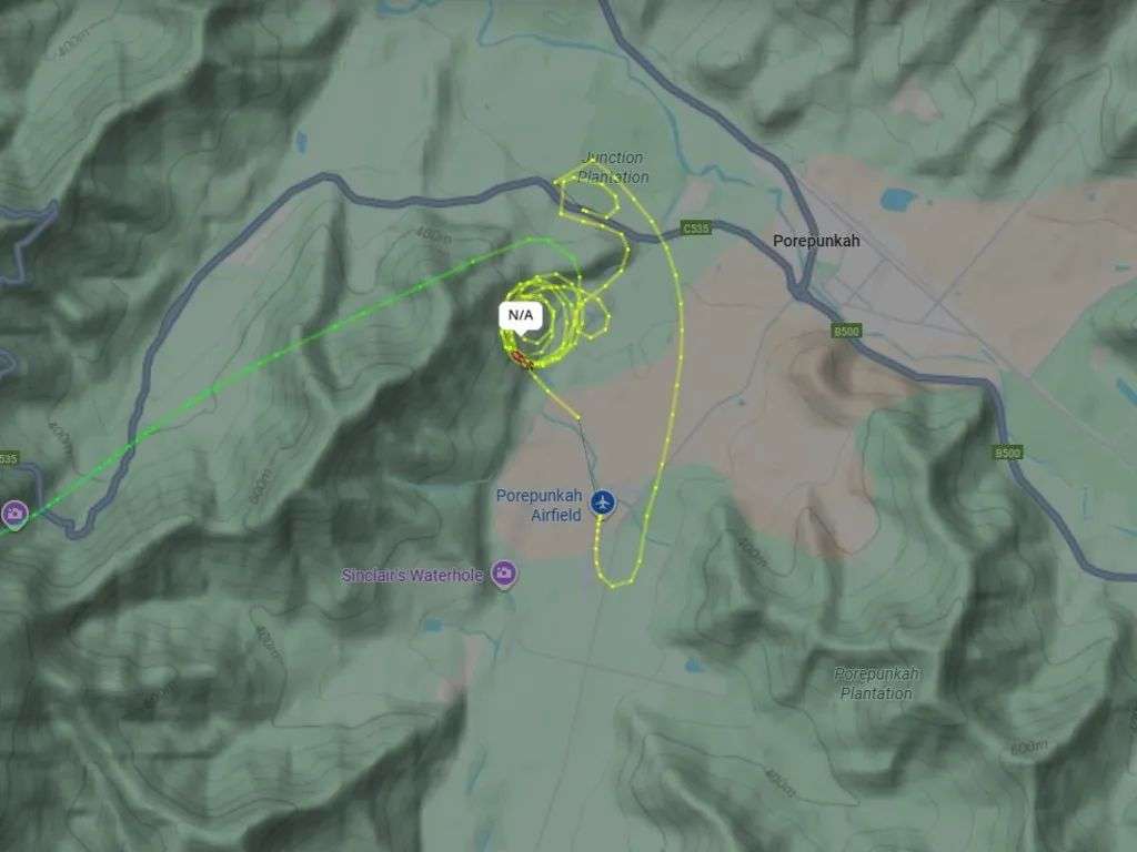 A police helicopter has been circling the area near Porepunkah. Picture: Supplied / Flightradar