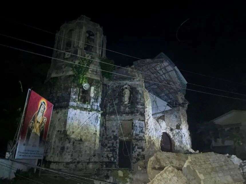 A damaged church is seen after an earthquake in Cebu province, the Philippines on September 30, 2025.