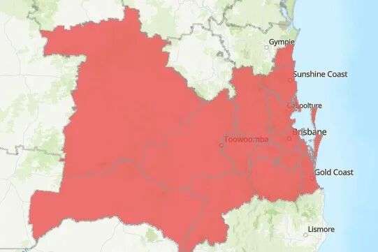 A map indicating a large area of Queensland subject to a total fire ban.