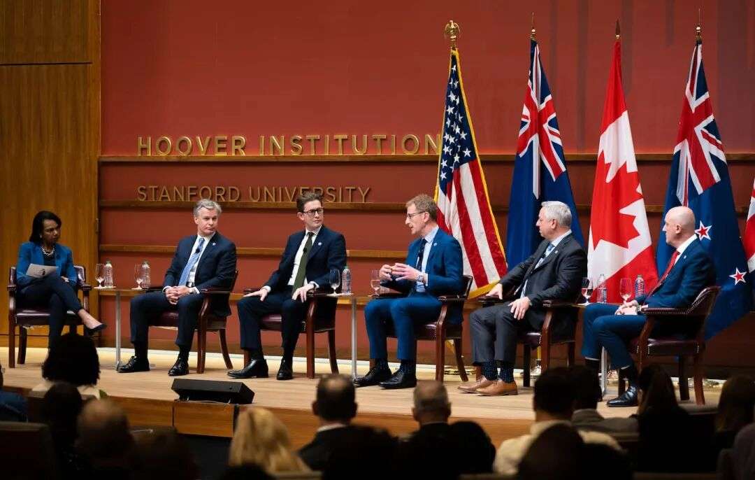 Andrew Hampton (third right) of the NZSIS with international counterparts at Stanford University in 2023. Photo / Supplied