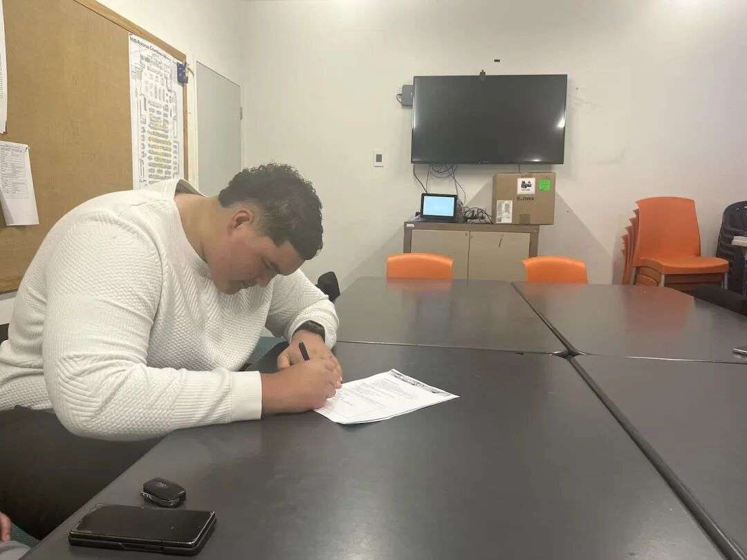 Colin Dorreen sat down with Woolworths Fenton St staff for a job interview, with an offer to follow. Photo / Annabel Reid