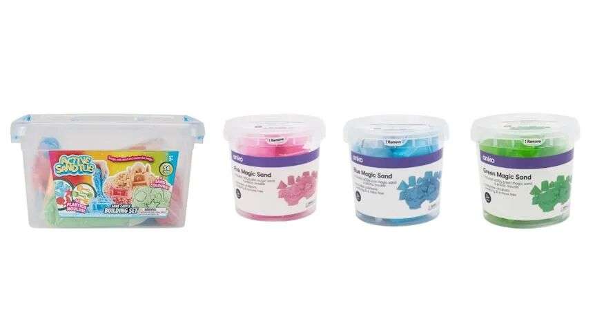 Four containers with coloured sand inside.