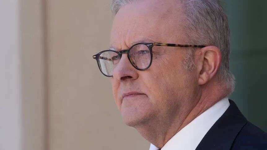 Side on close up of Anthony Albanese, not speaking