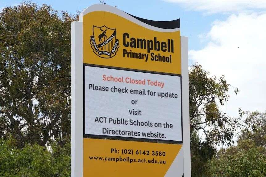 A school sign says that the school is closed for the day.