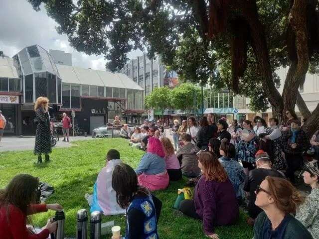 r/newzealand - Around 150 people rally in Wellington in opposition to the government's ban on puberty blockers for transgender youth (20 photos)