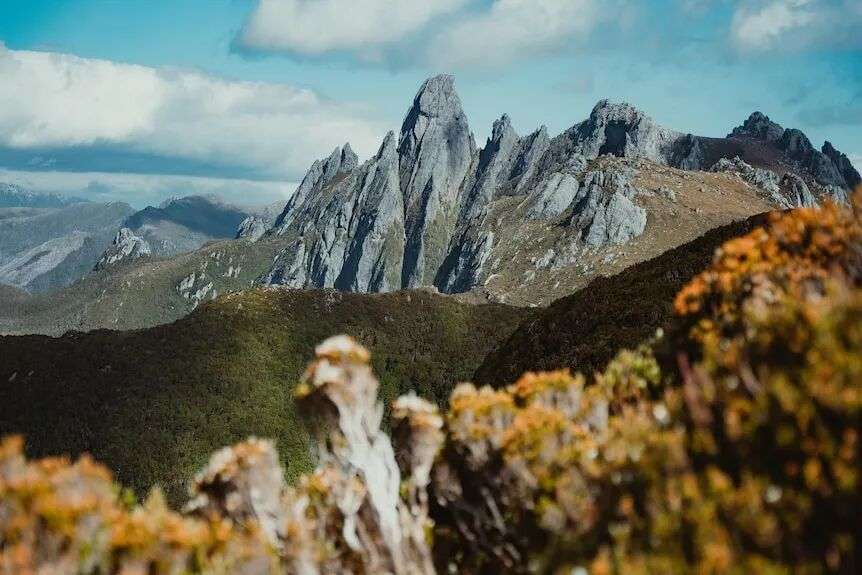 A jagged mountain range.