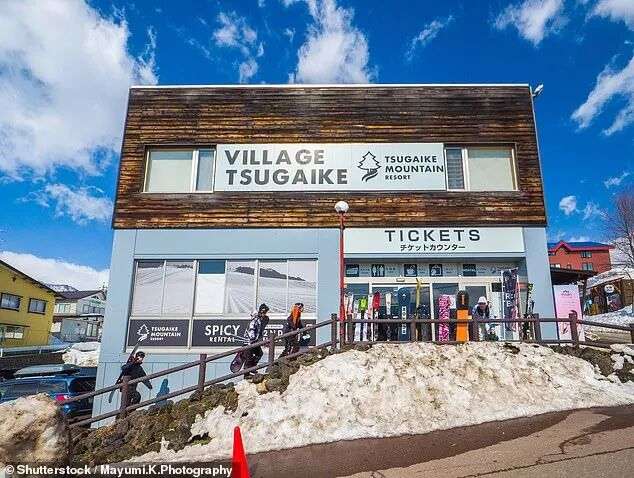 Ms Day had tried to get off the life but got caught and was dragged by her backpack as the straps tightened around her chest (the resort ticket counter is pictured above)