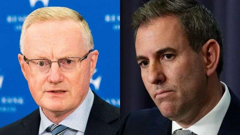 A composite image of two men, Phil Lowe and Jim Chalmers, in suits and ties.